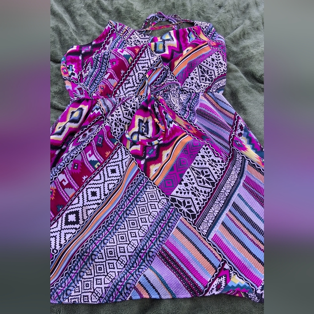 Speed Control Multicolor Geometric Mini Dress